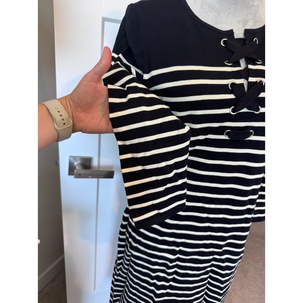 Talbots Navy nautical White Striped Lace Up Grommet Midi Sweater Dress NWT Med - Picture 4 of 9